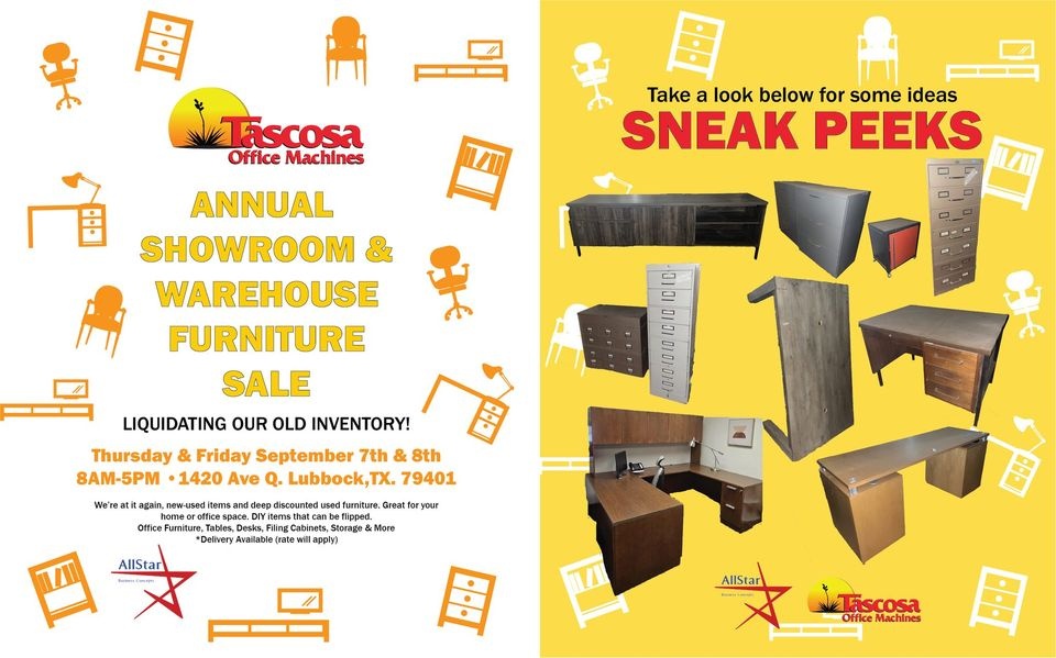 Tascosa Office Machines 2nd Annual Showroom and Warehouse Sale
